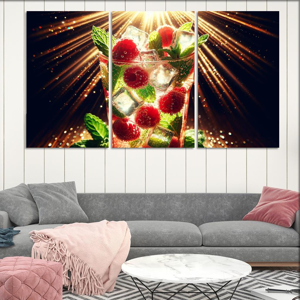 Raspberry Mint Sparkler 3 Piece HD Canvas Wall Art-Original Frame