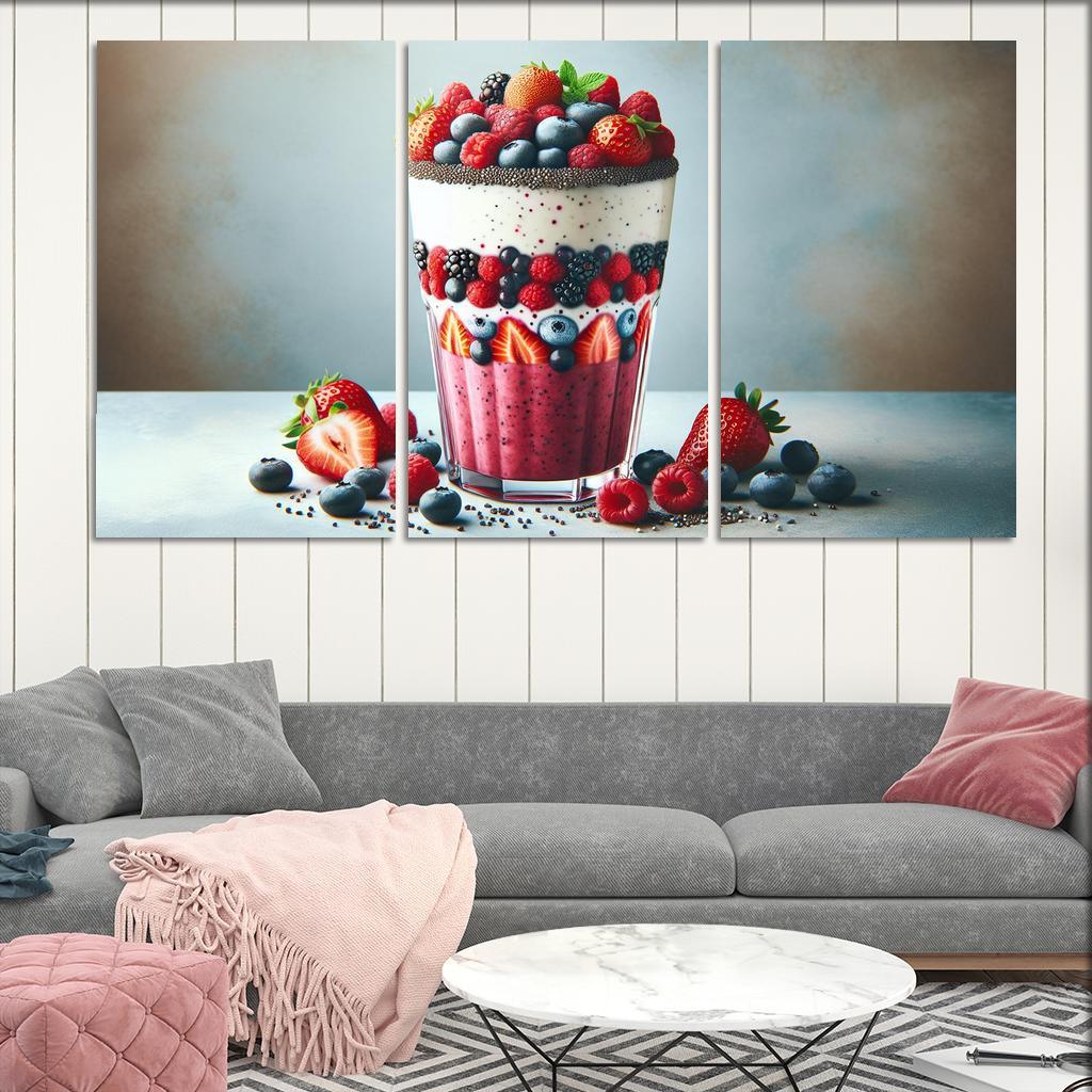Almond Berry Bliss Smoothie 3 Piece HD Canvas Wall Art-Original Frame