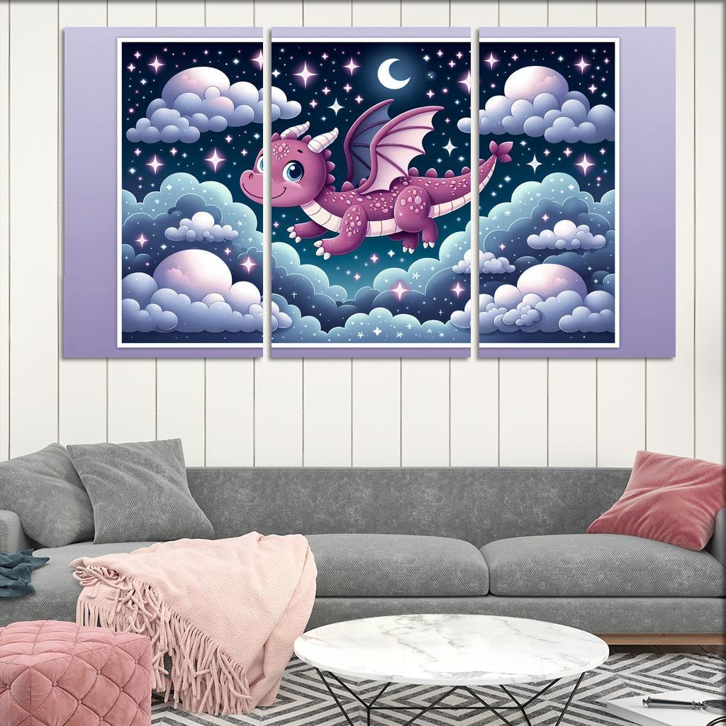 Dreamy Dragon 3 Piece HD Canvas Wall Art-Original Frame
