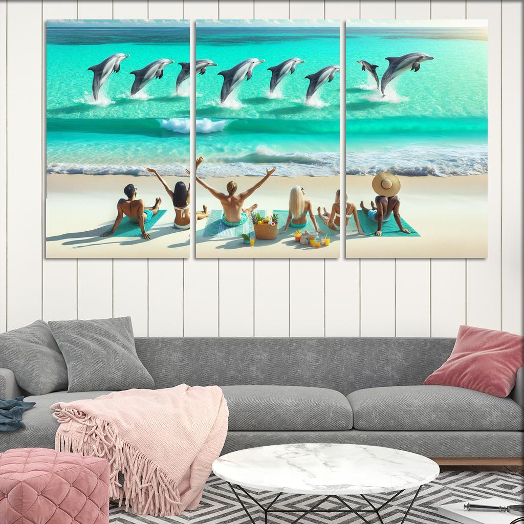 Dolphin Watch Beach A Wildlife Spectacle Canvas Paintings Frame