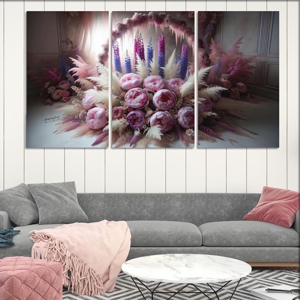 Ethereal Garden A Fairy Tale Floral Display 3 Piece HD Canvas Wall Art-Original Frame