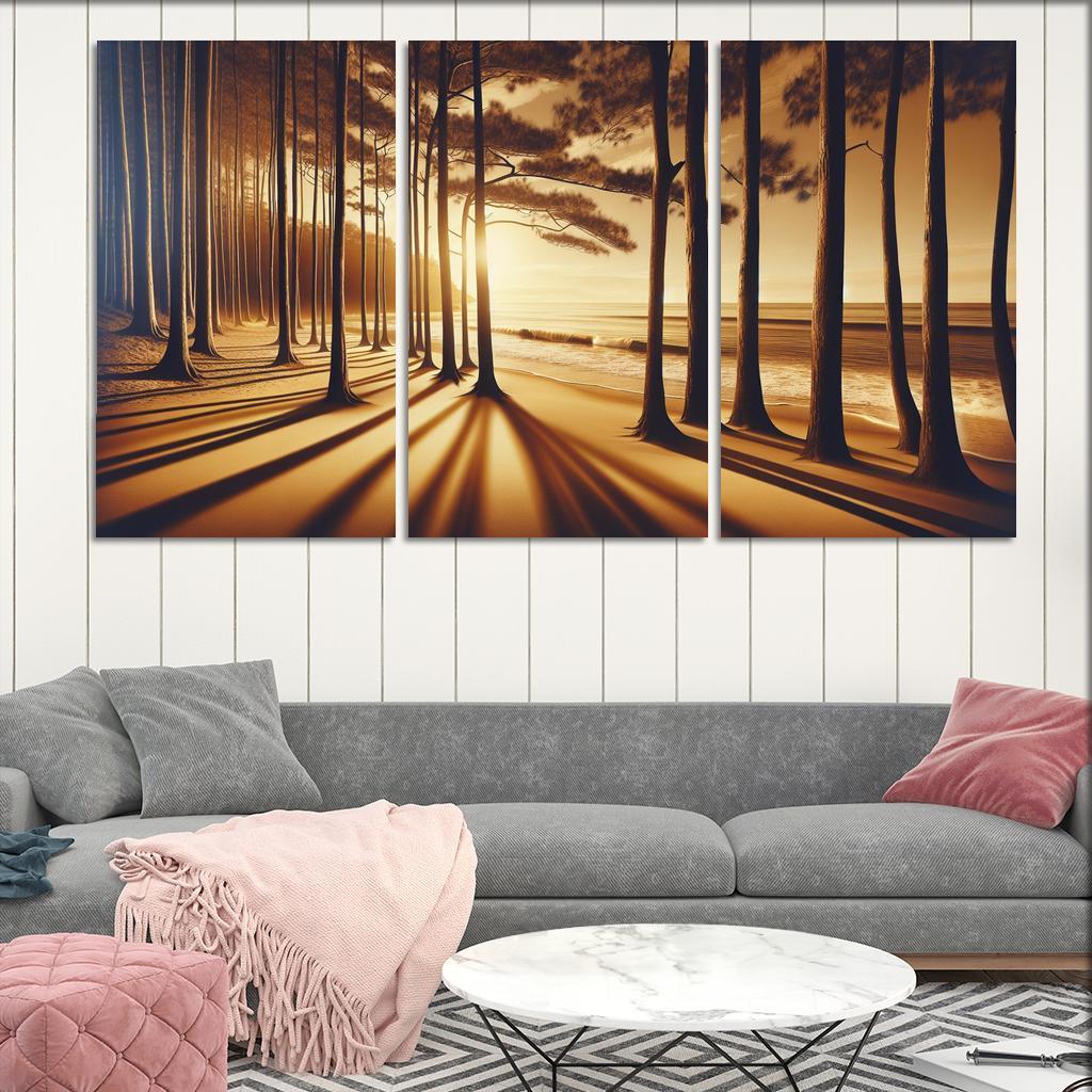 Whispering Pines Forest Meets Shore Abstract Paintings Frame