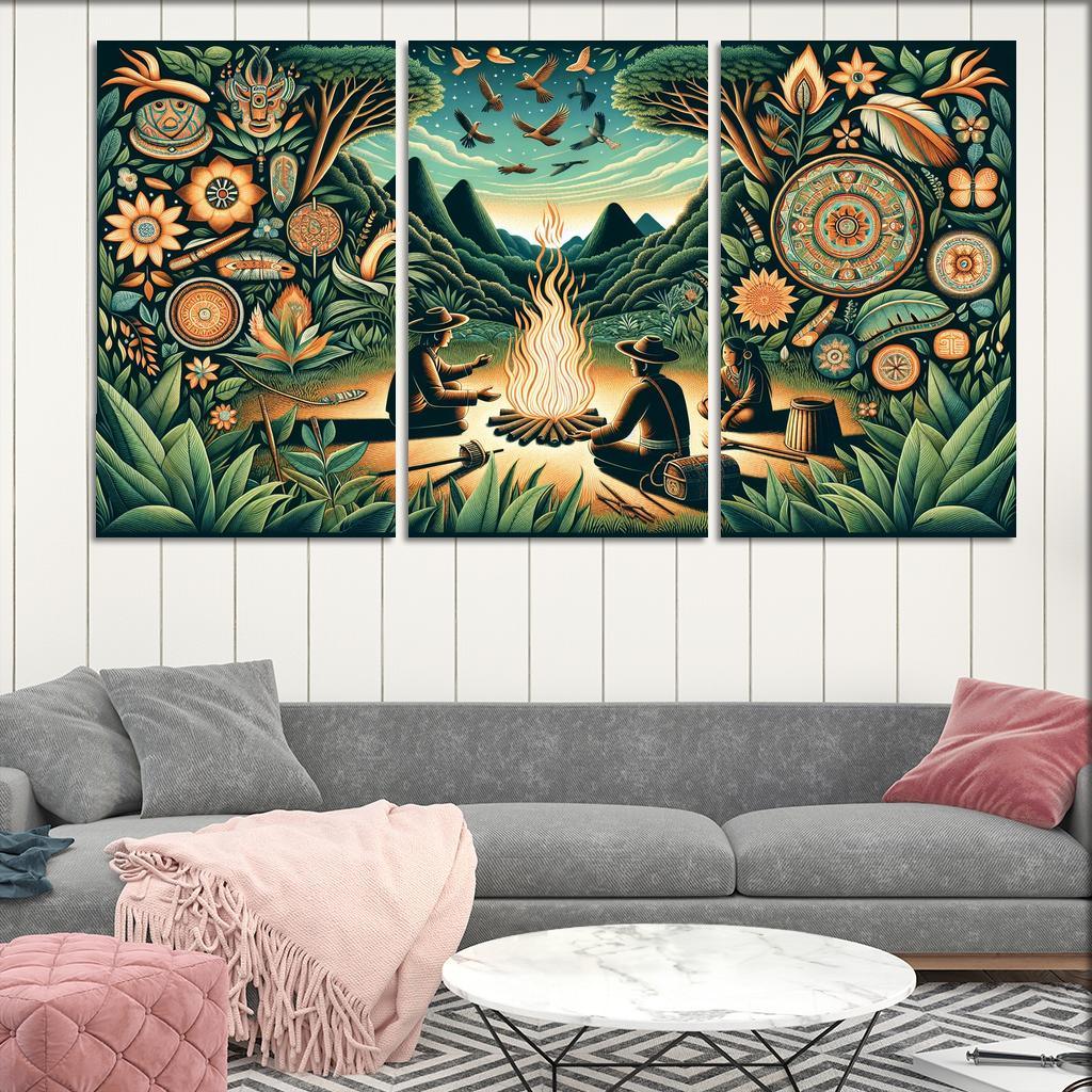 Echoes of the Past Preserving Indigenous Cultures 3 Piece HD Canvas Wall Art-Original Frame