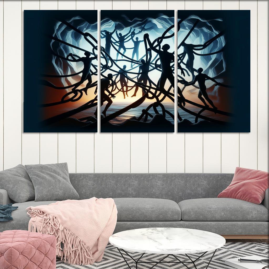 Invisible Threads Art on Human Trafficking Awareness 3 Piece HD Canvas Wall Art-Original Frame