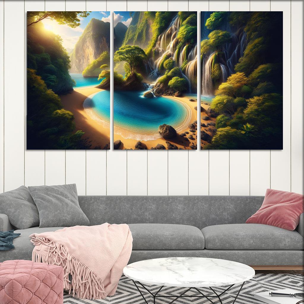 Crystal Lagoon Hidden Waterfall Escape Multi-panel Paintings