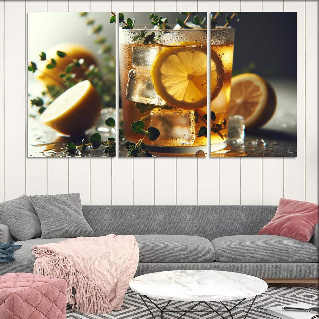 Lemon Thyme Infused Iced Tea 3 Piece HD Canvas Wall Art-Original Frame