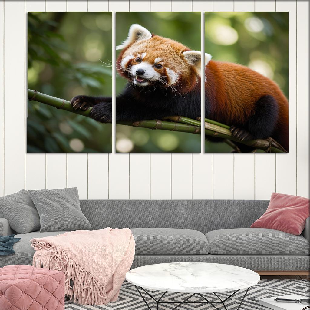 The Enigmatic Red Panda In The Bamboo Forest Framed Paintings