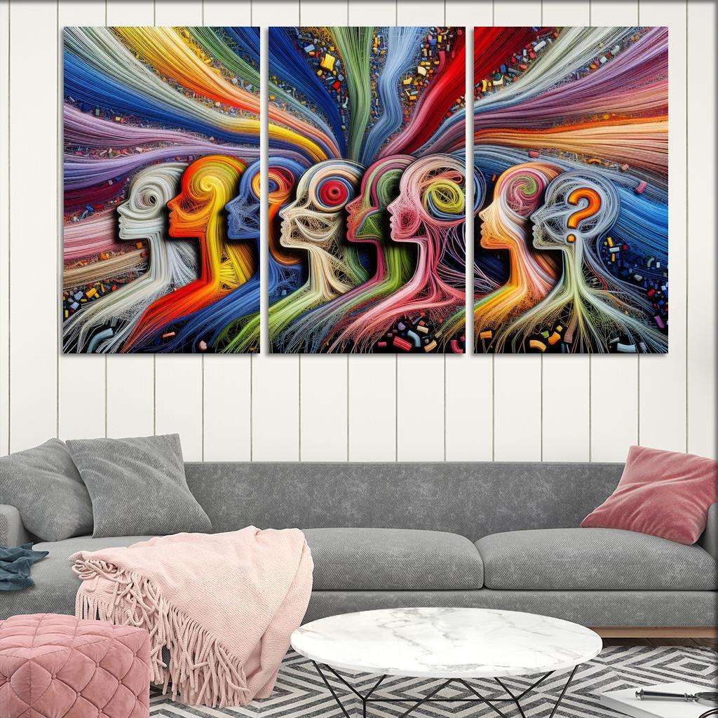 Threads of Resilience Art on Mental Health Awareness 3 Piece HD Canvas Wall Art-Original Frame