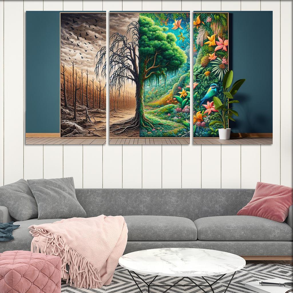 The Last Breath A Call for Climate Justice 3 Piece HD Canvas Wall Art-Original Frame