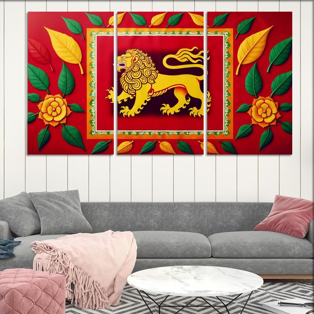 Legacy of Peace The Flag of Sri Lanka 3 Piece HD Canvas Wall Art-Original Frame