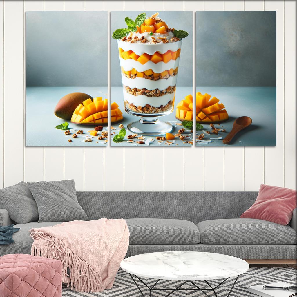 Creamy Coconut Mango Parfait 3 Piece HD Canvas Wall Art-Original Frame