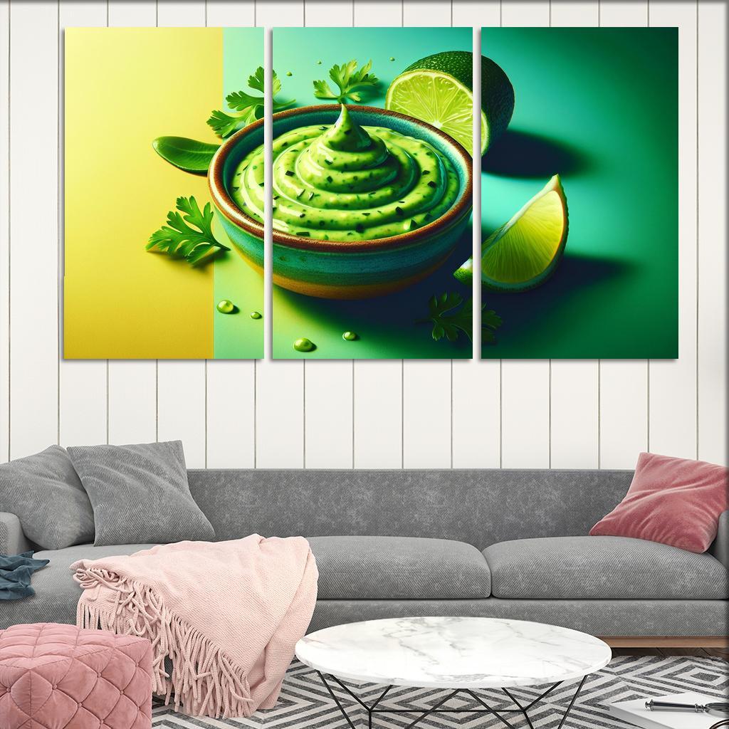 Creamy Avocado Lime Dressing 3 Piece HD Canvas Wall Art-Original Frame