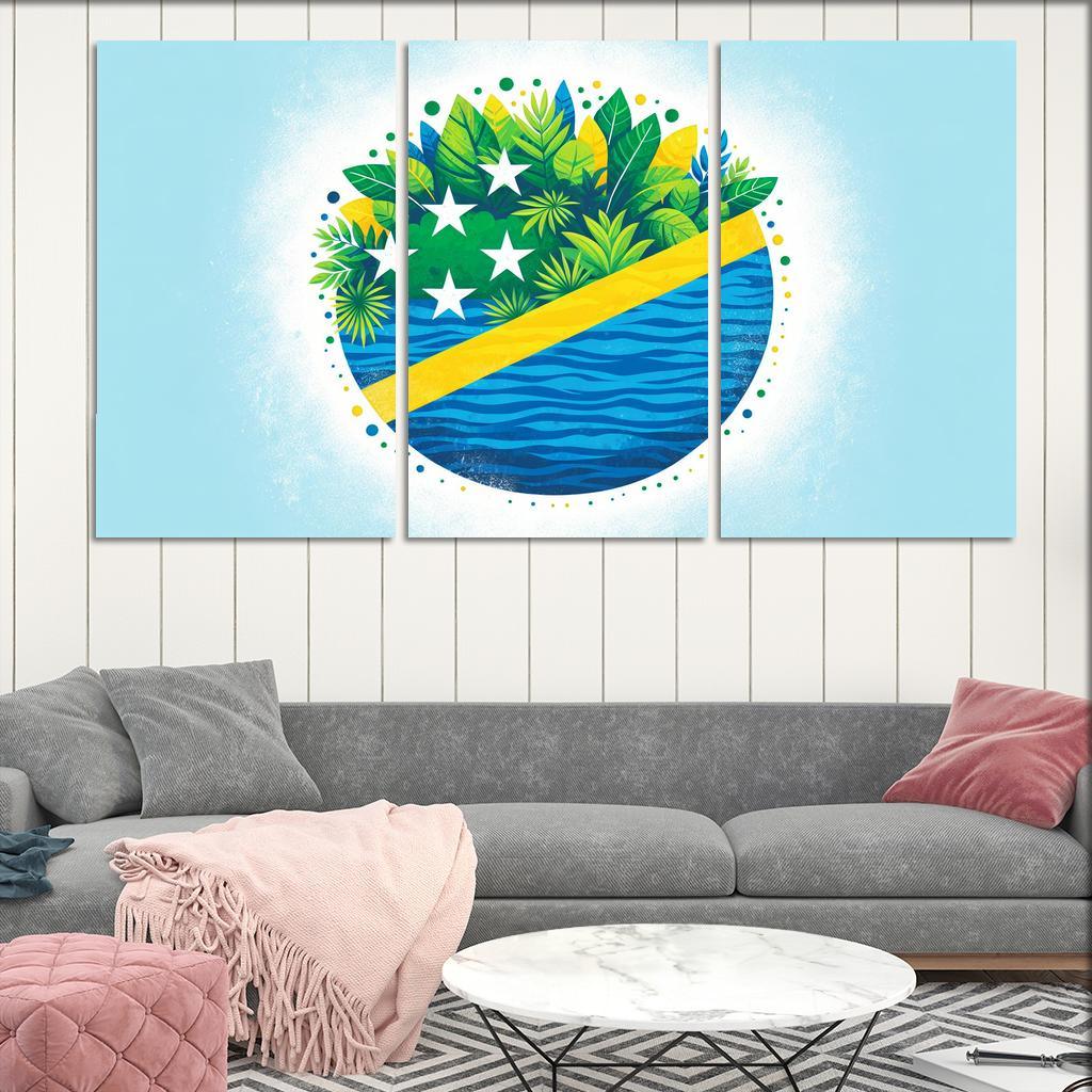 Nature's Guardians The Flag of the Solomon Islands 3 Piece HD Canvas Wall Art-Original Frame