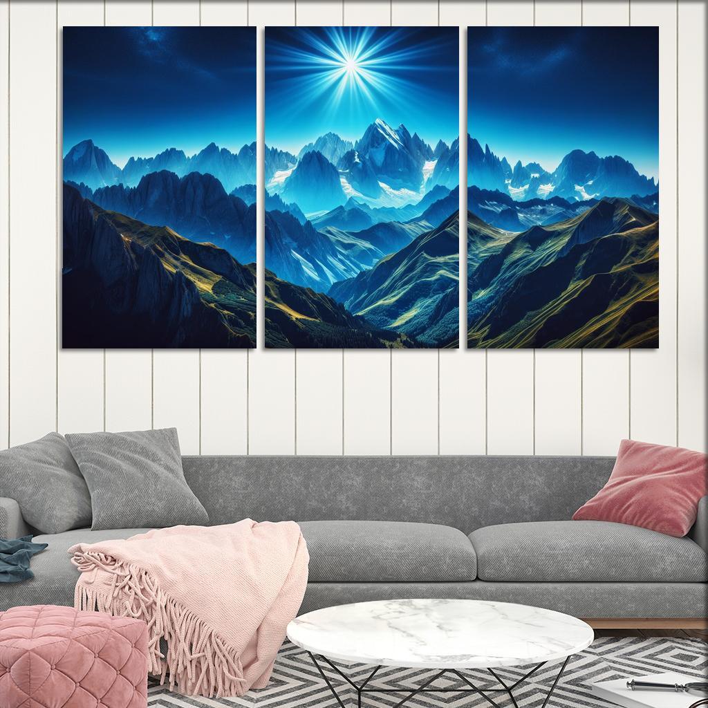 The Majestic Peaks Of Azure Mountain Range Custom Paintings Frame