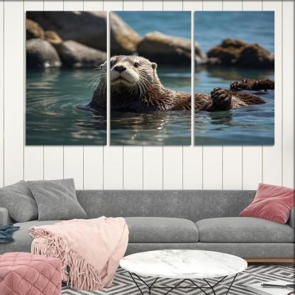 The Playful Sea Otter In Coastal Waters Canvas Paintings Frame
