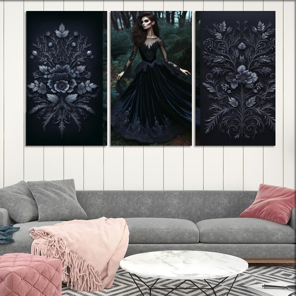 Gothic Romance Dark Elegance 3 Piece HD Canvas Wall Art-Original Frame