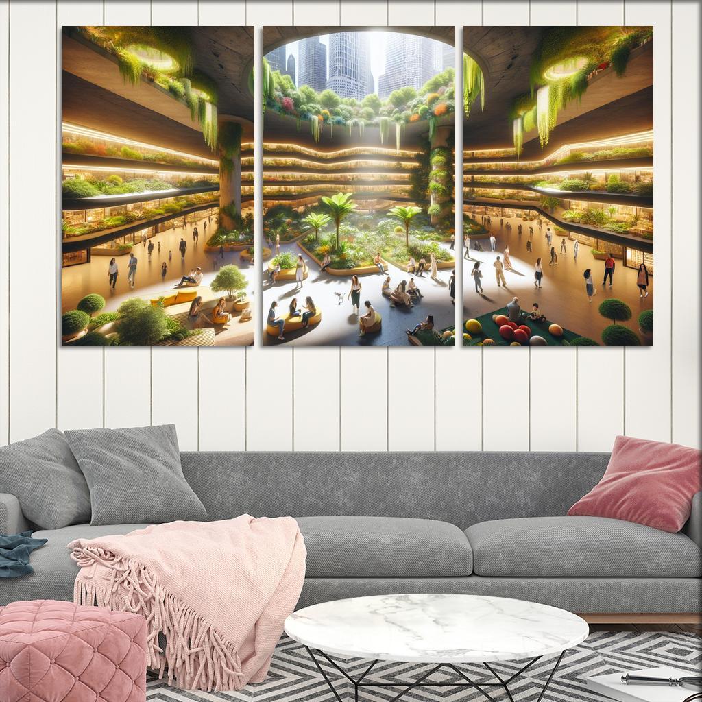 Underground Urban Oasis 3 Piece HD Canvas Wall Art-Original Frame