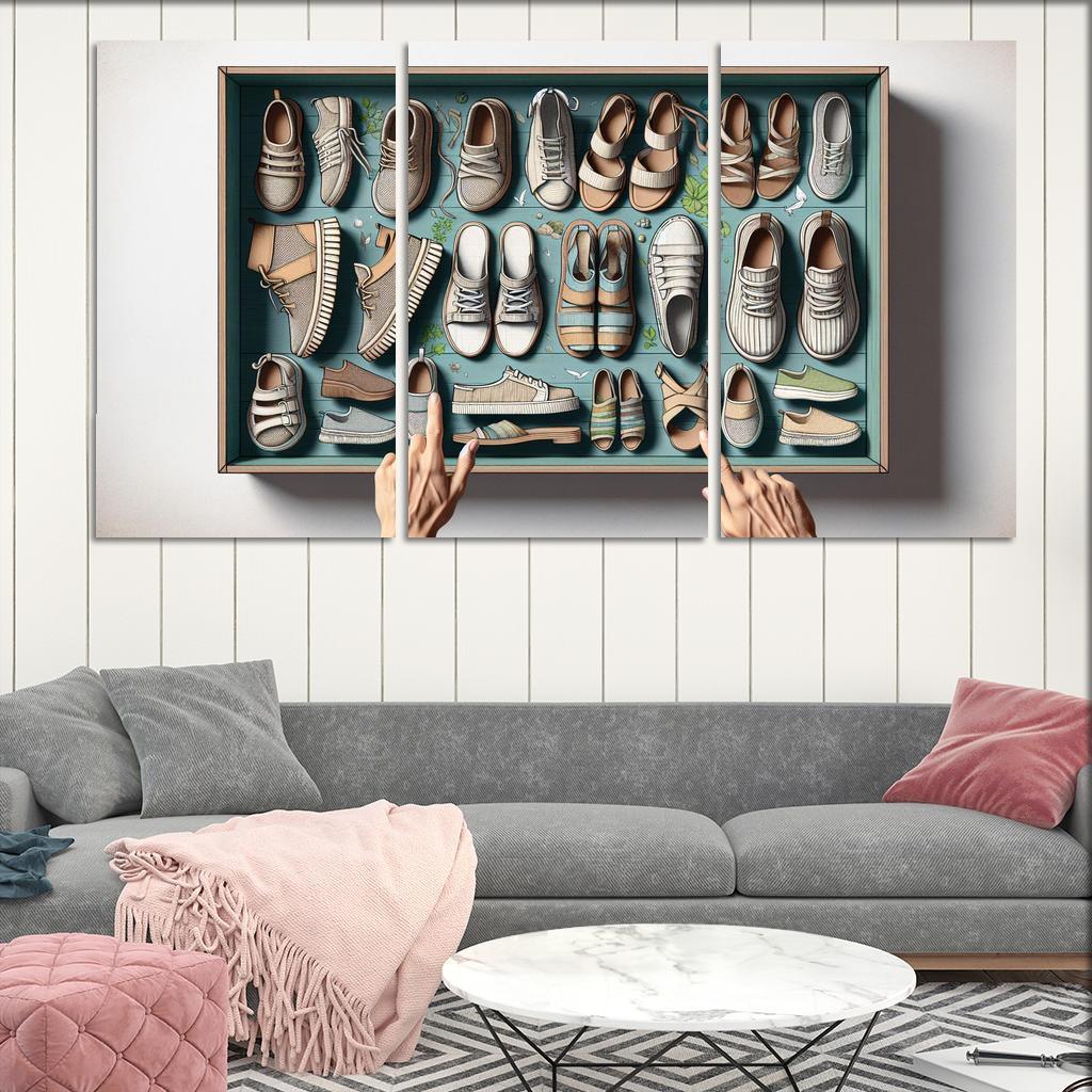 Sustainable Footwear Eco-Conscious Styles 3 Piece HD Canvas Wall Art-Original Frame