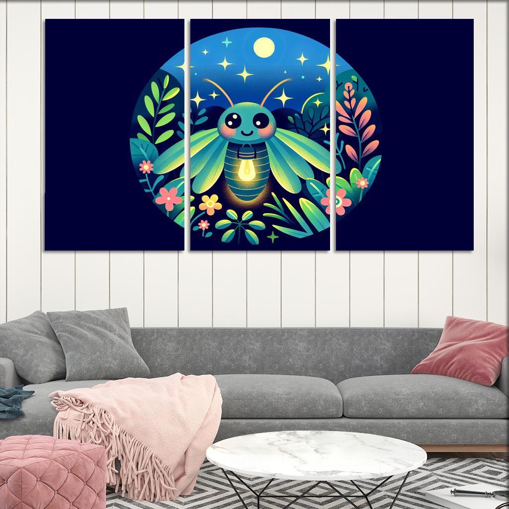 Friendly Firefly 3 Piece HD Canvas Wall Art-Original Frame