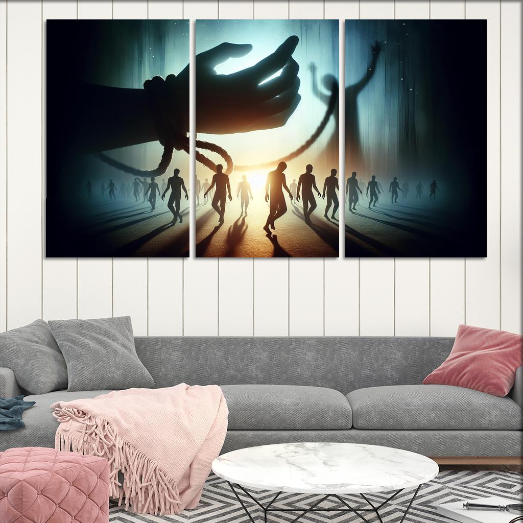Invisible Threads Art on Human Trafficking Awareness 3 Piece HD Canvas Wall Art-Original Frame