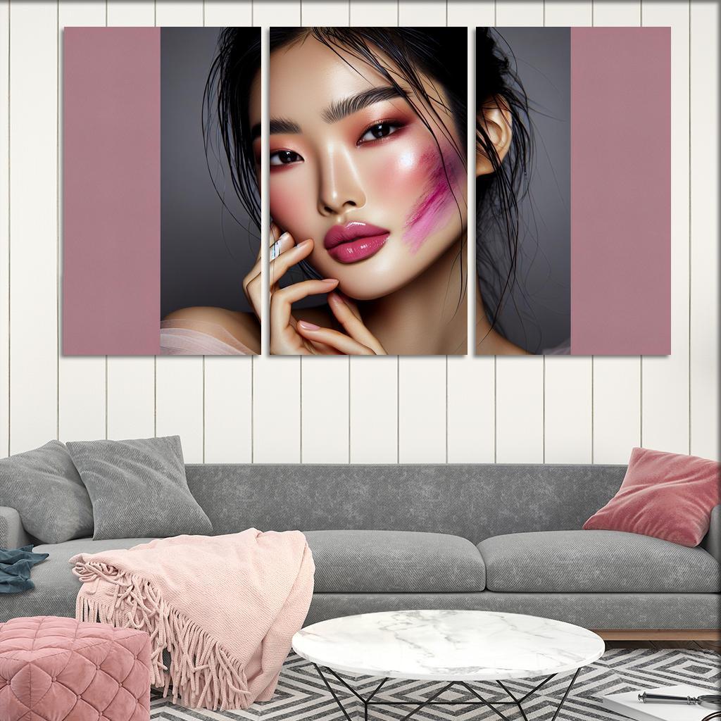 Monochrome Makeup Cohesive Looks 3 Piece HD Canvas Wall Art-Original Frame