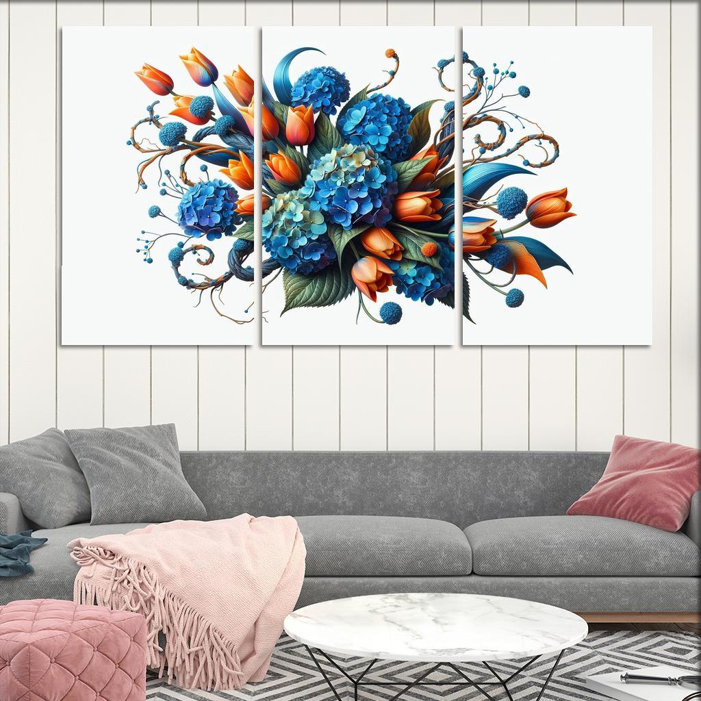 Sculpted Nature An Artistic Floral Installation 3 Piece HD Canvas Wall Art-Original Frame