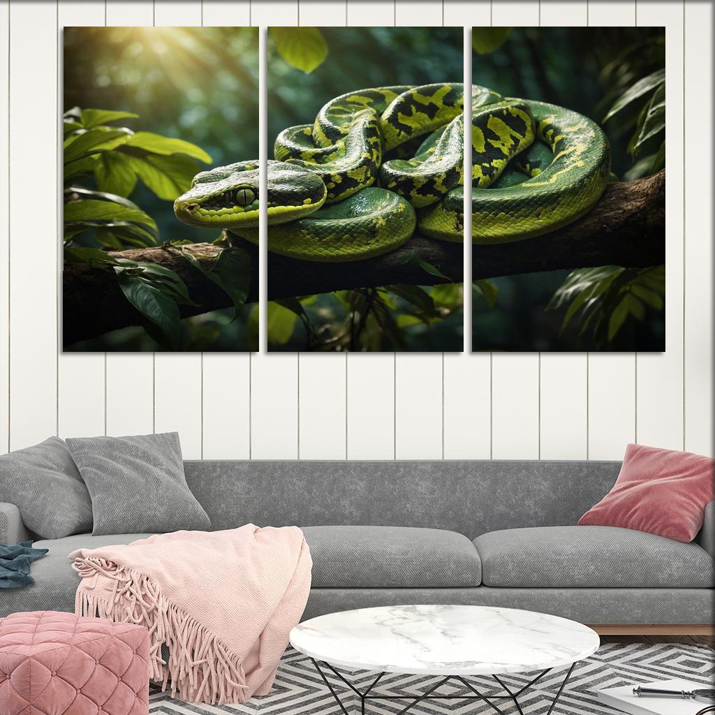 The Elegant Green Tree Python In A Tropical Setting Framed Paintings