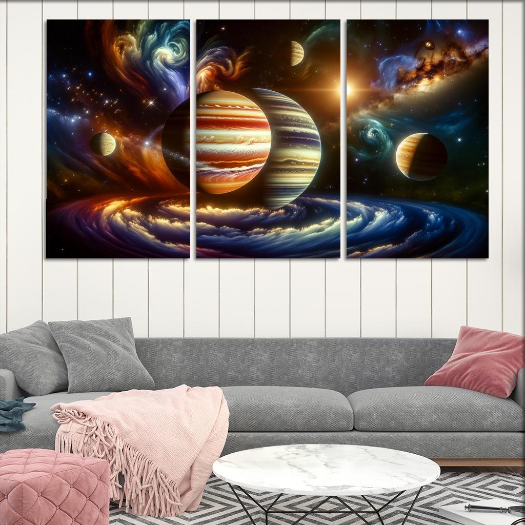 The Dance of Gas Giants in Exoplanetary Systems 3 Piece HD Canvas Wall Art-Original Frame