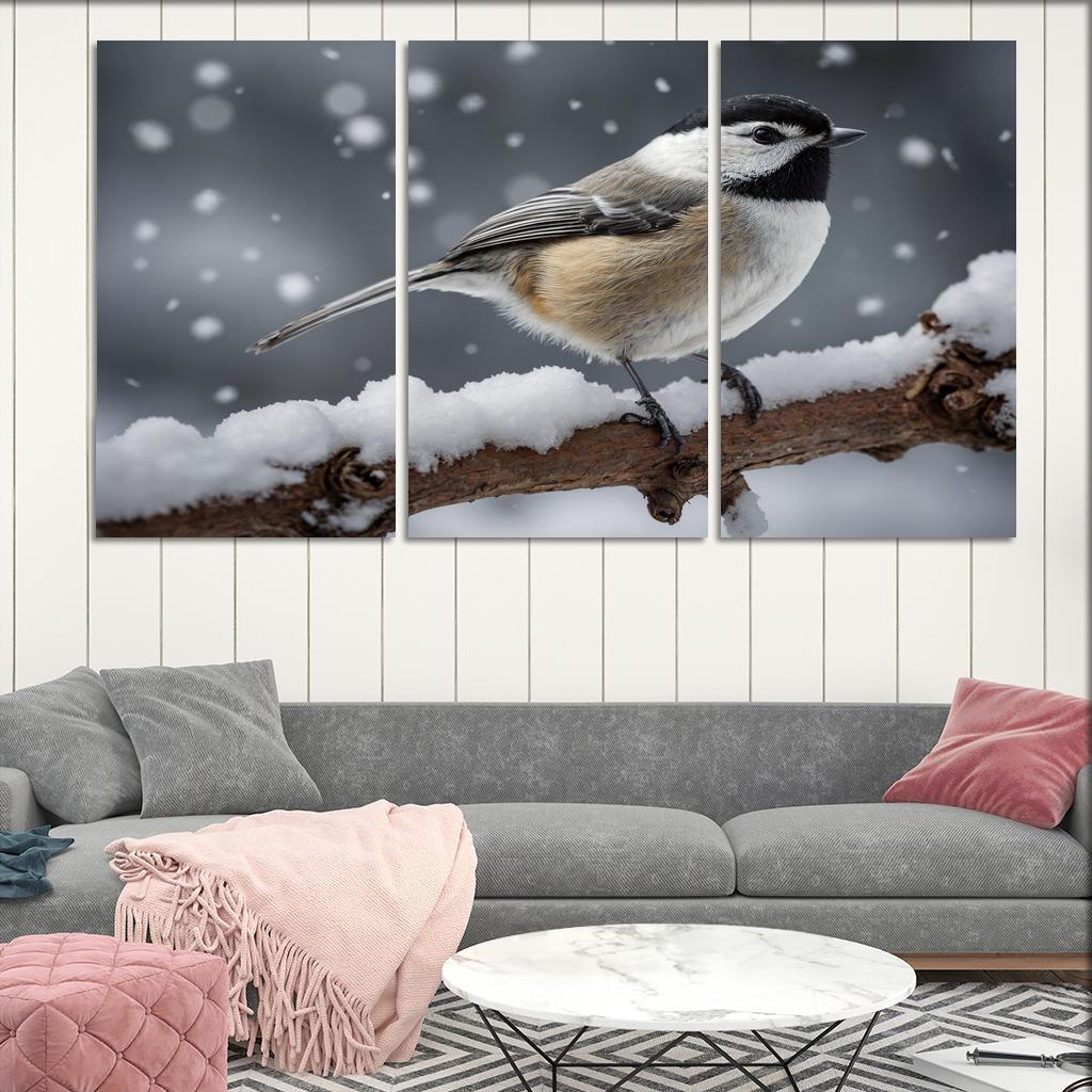 The Elegant Black-capped Chickadee In The Winter Canvas Paintings Frame