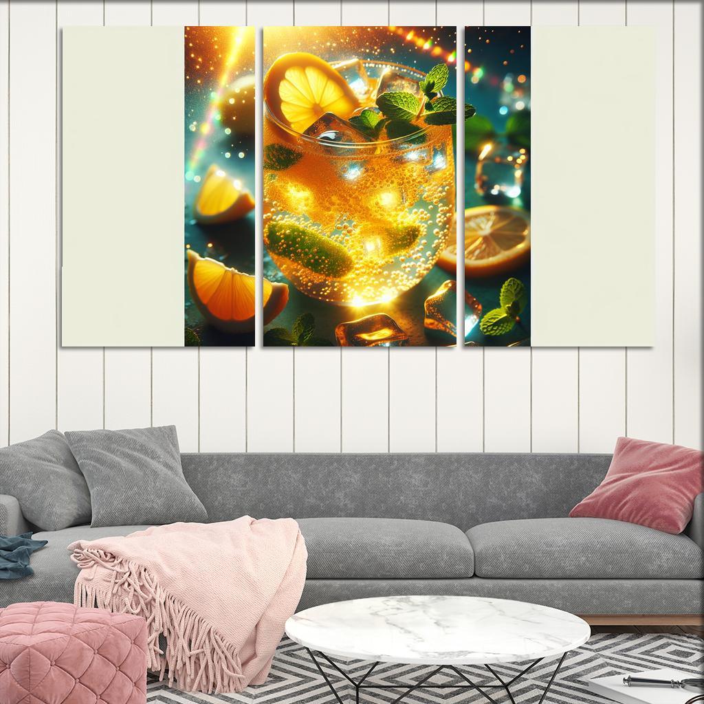 Golden Turmeric Ginger Lemonade 3 Piece HD Canvas Wall Art-Original Frame