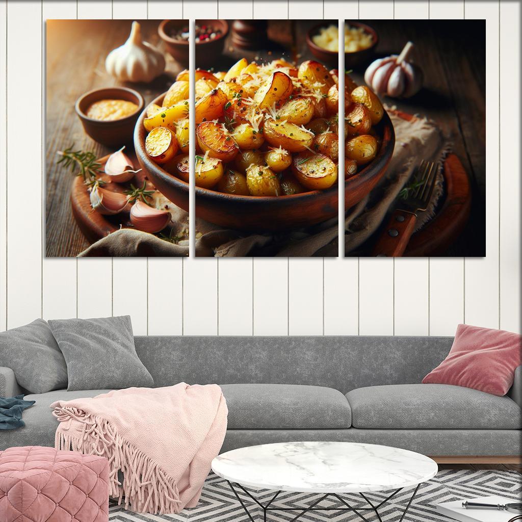 Herbed Garlic Parmesan Roasted Potatoes 3 Piece HD Canvas Wall Art-Original Frame
