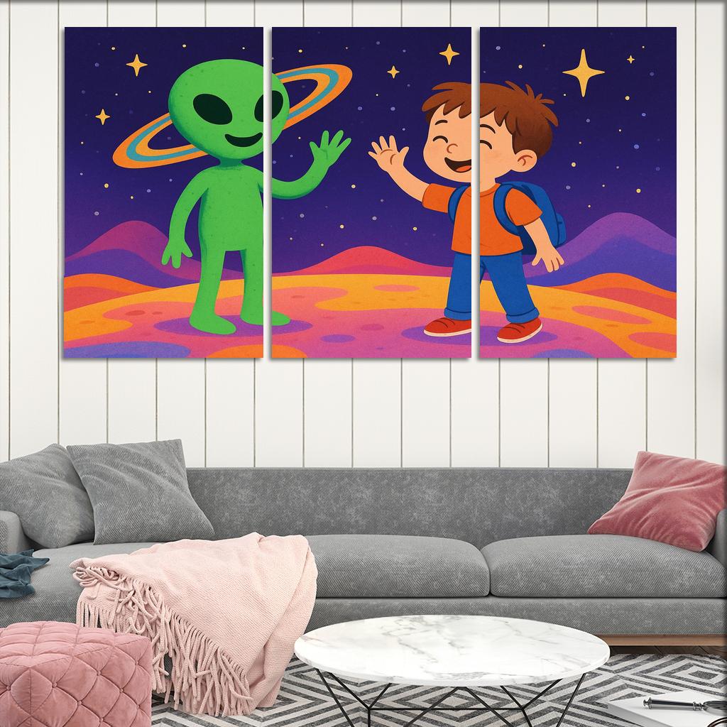 Alien Encounter - Outer Space Adventure Framed Paintings