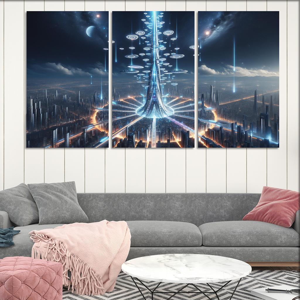 The Technomancer's Spire 3 Piece HD Canvas Wall Art-Original Frame