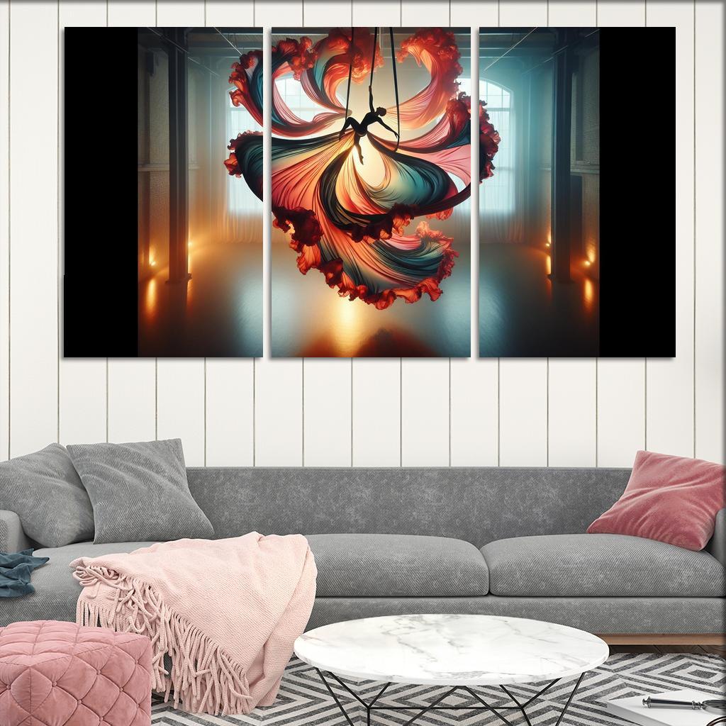 Aerial Silks Dance in the Air 3 Piece HD Canvas Wall Art-Original Frame