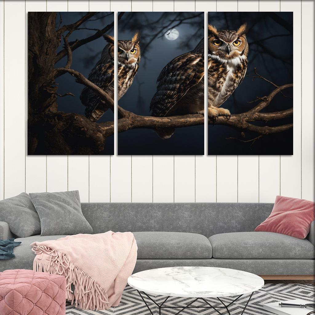 The Elegant Great Horned Owl Multi-panel Paintings