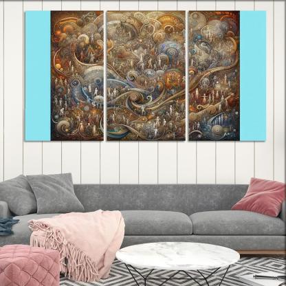 Interwoven Stories of Existence 3 Piece HD Canvas Wall Art-Original Frame