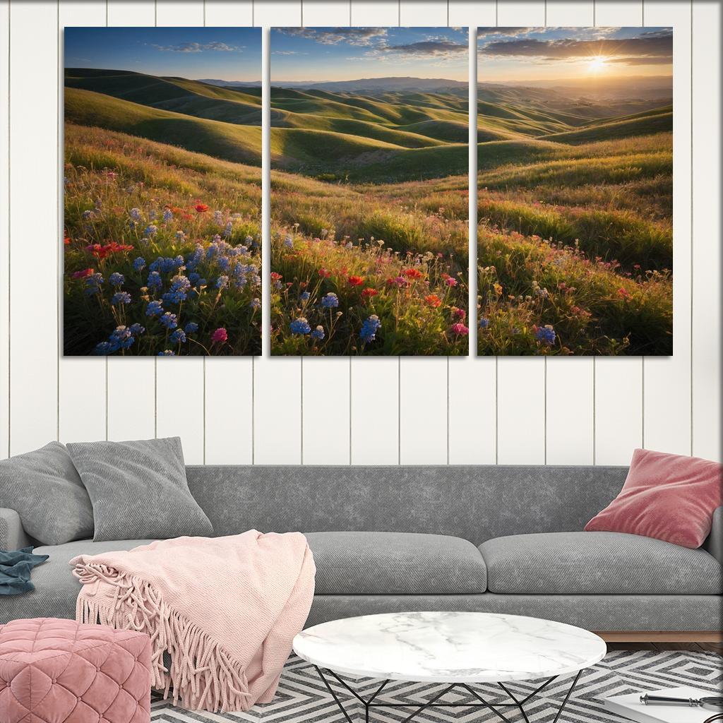 The Colorful Embrace Of Flowering Hillsides Multi-panel Paintings