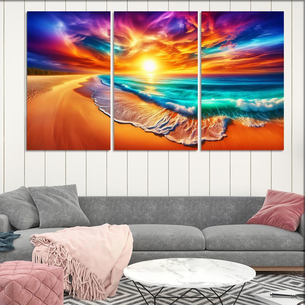 Golden Horizon Beach Modern Paintings Frame