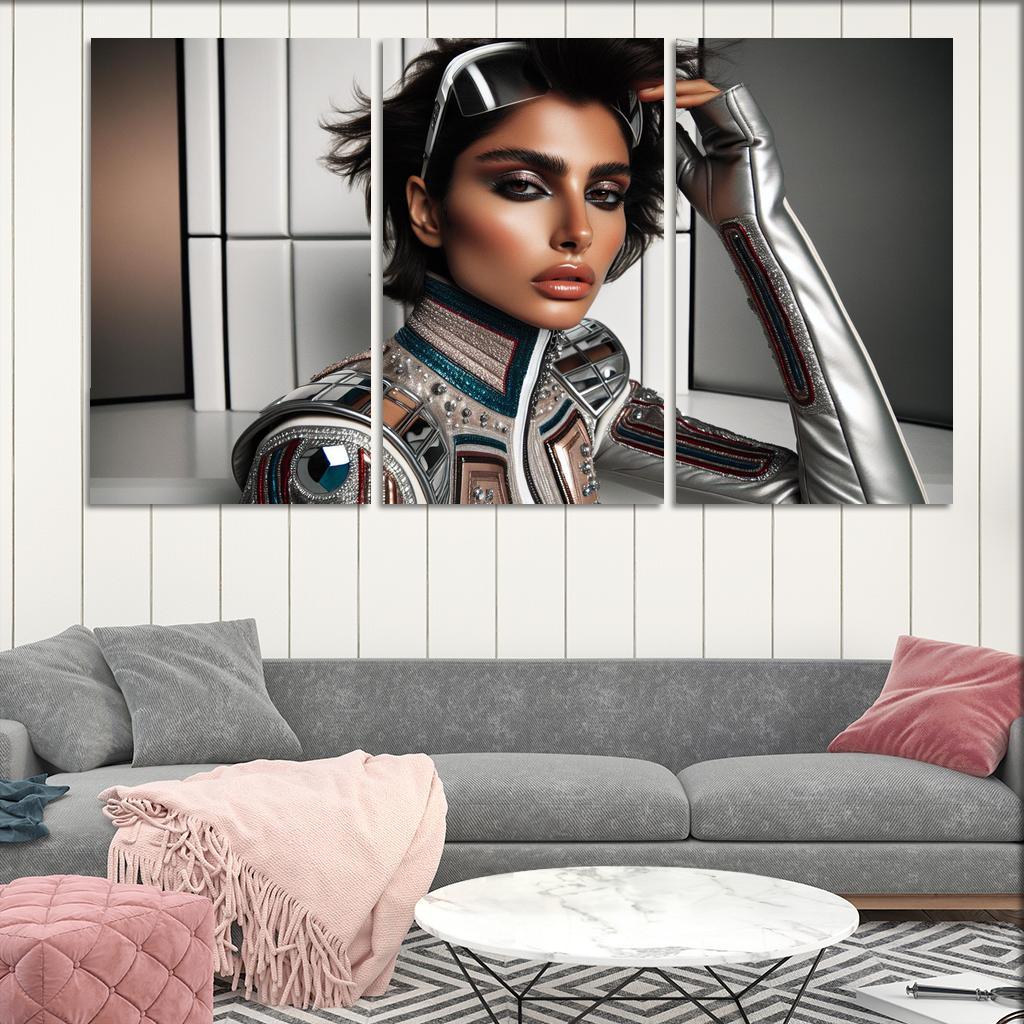 Retro Futurism Fashioning the Future 3 Piece HD Canvas Wall Art-Original Frame