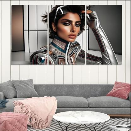 Retro Futurism Fashioning the Future 3 Piece HD Canvas Wall Art-Original Frame