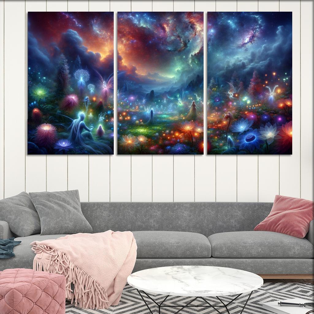 The Nebula Gardens 3 Piece HD Canvas Wall Art-Original Frame