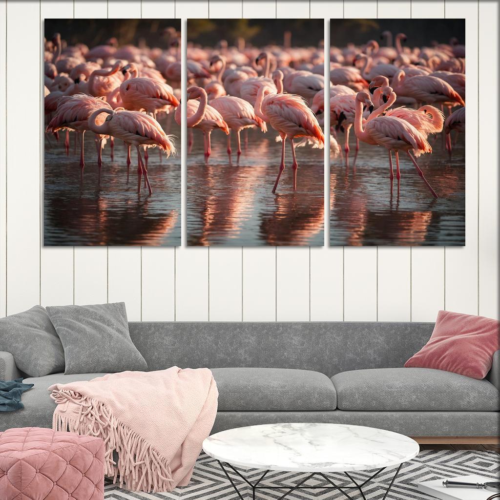 The Graceful Flamingo In Shallow Waters Framed Paintings