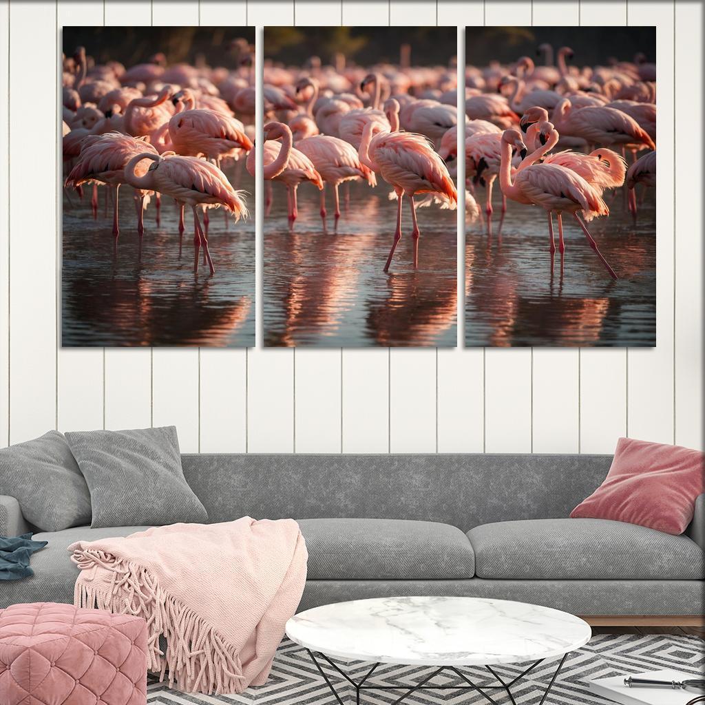The Graceful Flamingo In Shallow Waters Framed Paintings
