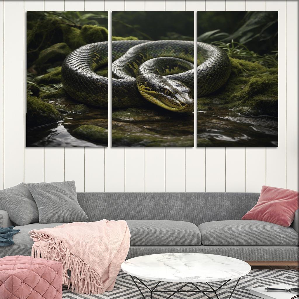 The Mysterious Green Anaconda Giant Of The Swamps Canvas Paintings Frame