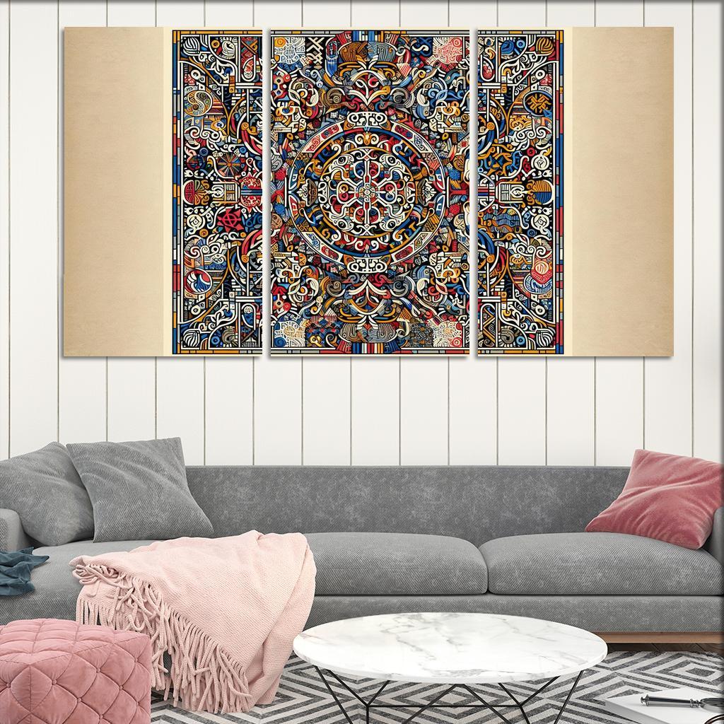 Cultural Mosaic Celebrating Diversity and Heritage 3 Piece HD Canvas Wall Art-Original Frame
