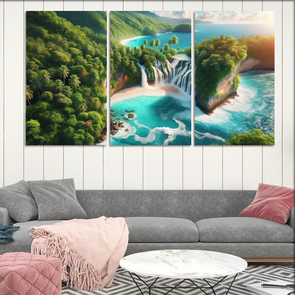 Cascading Waterfall Beach Custom Paintings Frame