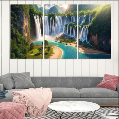 Hidden Falls Beach Waterfall Oasis Abstract Paintings Frame