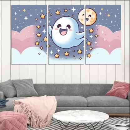 Giggly Ghost 3 Piece HD Canvas Wall Art-Original Frame