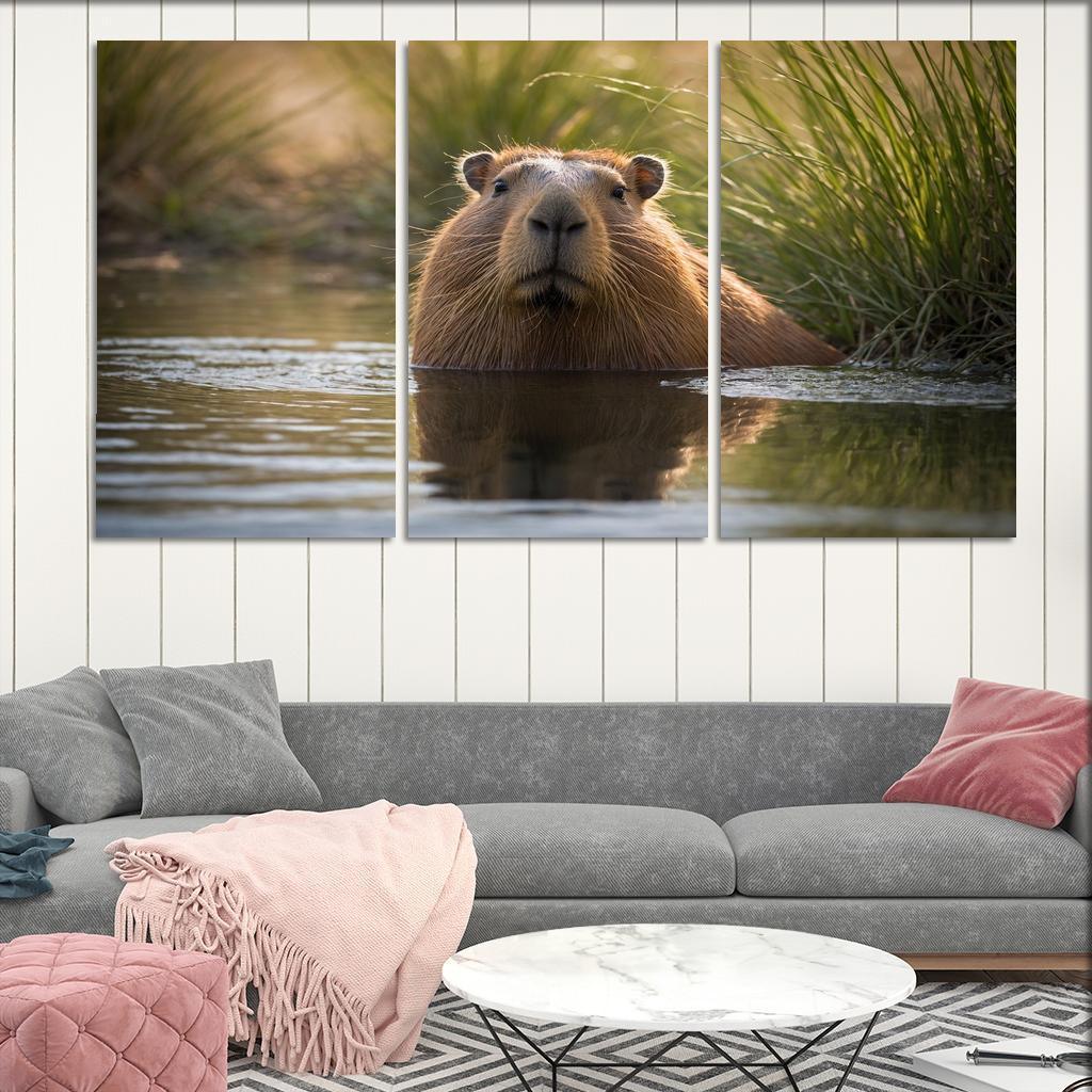 The Charming Capybara By A Waterhole Framed Paintings