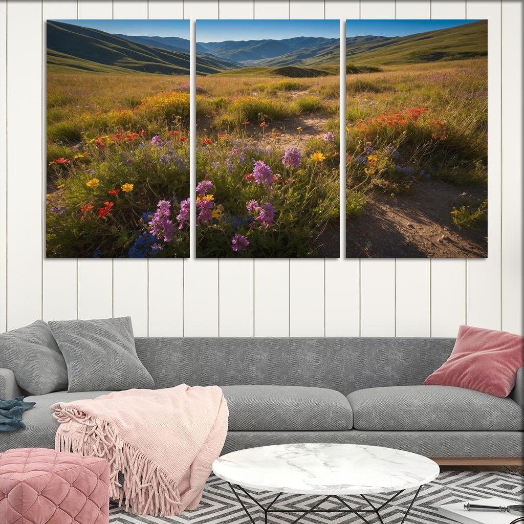 The Enchanted Valley Of Rainbow Blossoms Modern Paintings Frame